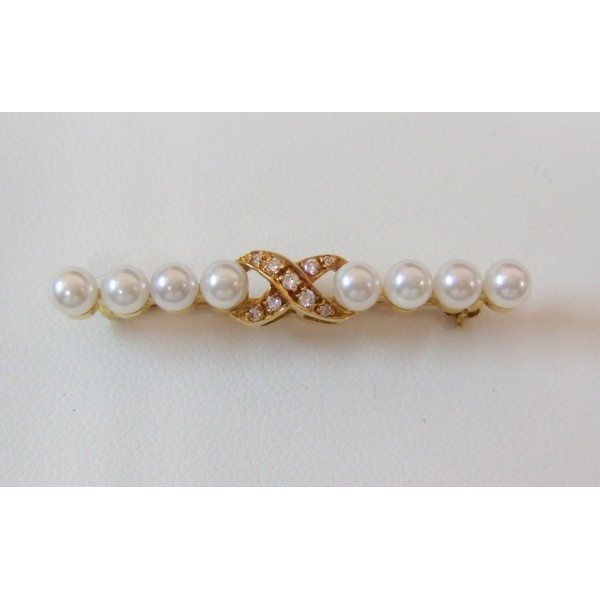 Tiffany & Co. Diamond Pearl 18KYG Signature Brooch/Pin
