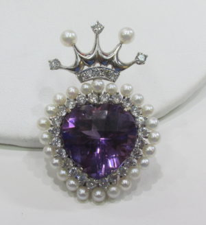 Amethyst Diamond Crown Brooch