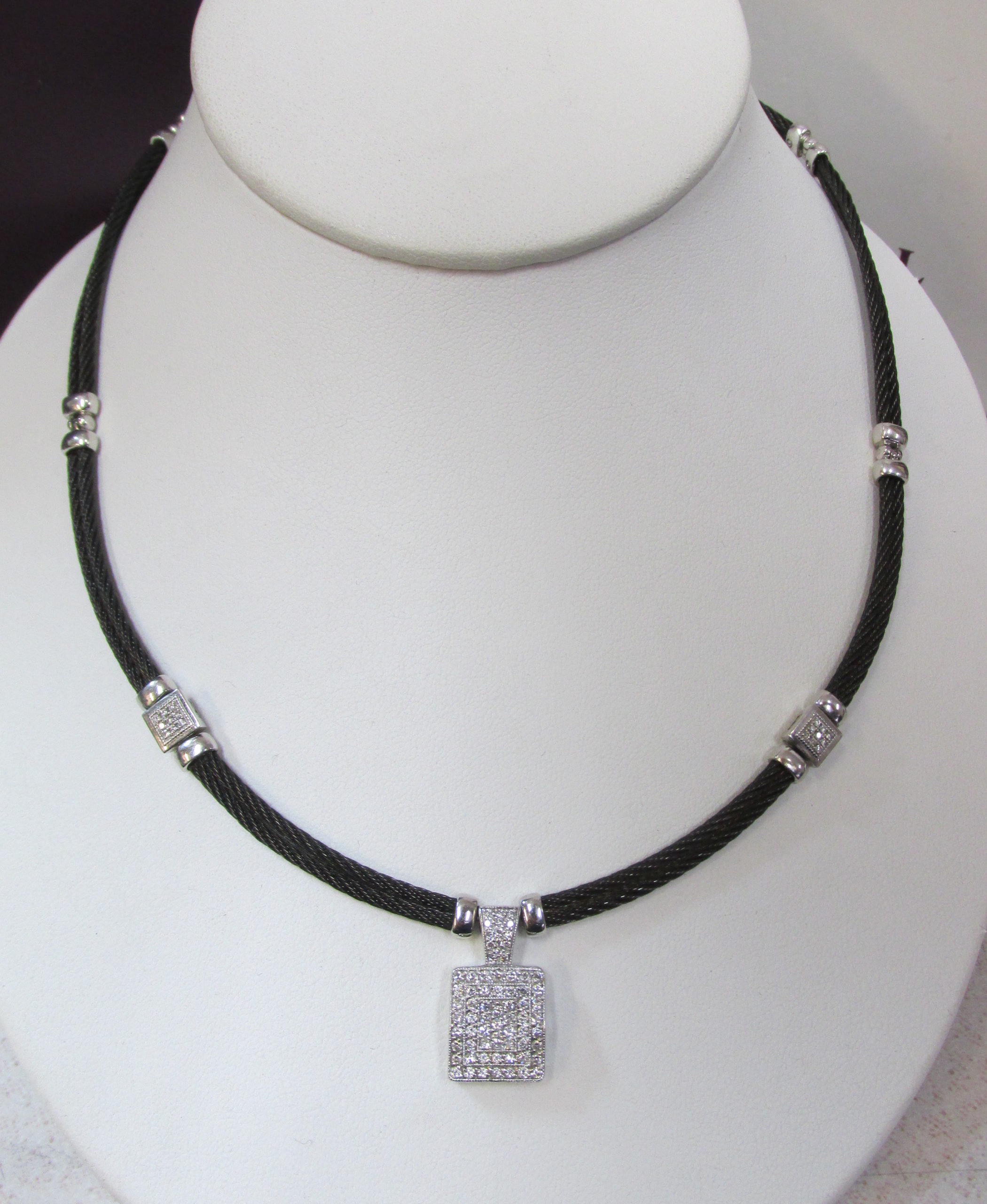 Charriol Diamond 18K White Gold & Black Steel Necklace - Country Club ...